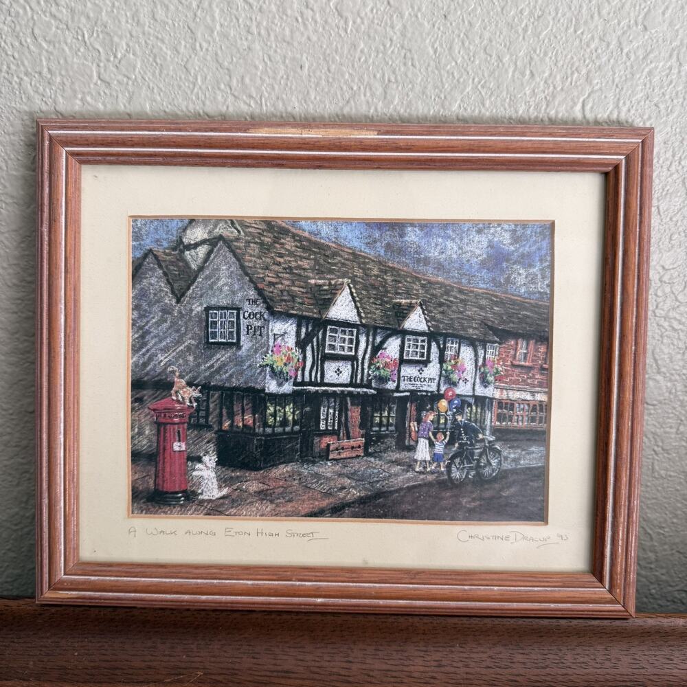 Vintage 1993 Christine Dracup Signed Art A Walk Along Elton High Street England
